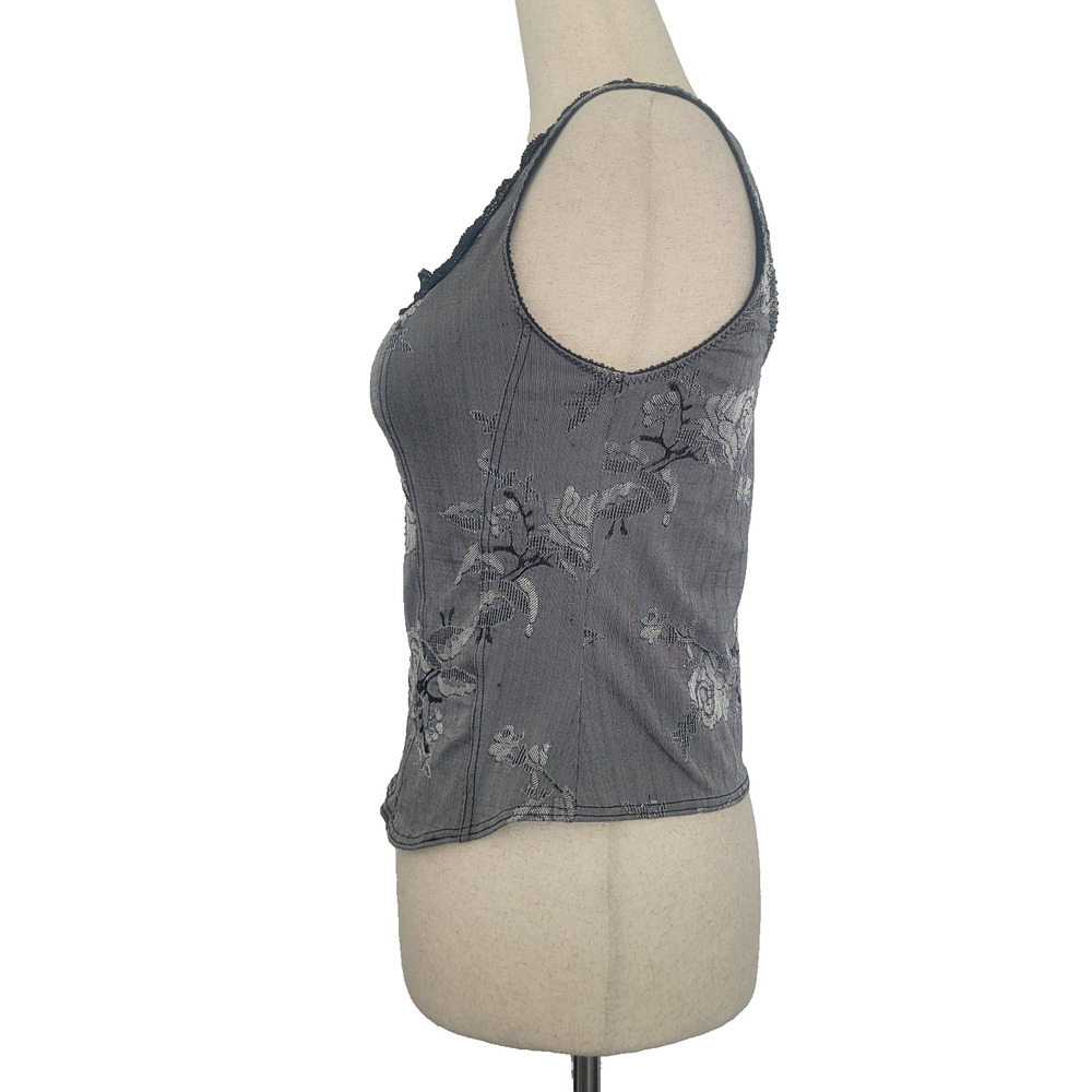 Vintage Y2K Arianne Lace Trim Floral Corset Tank Top Sz M Gray Grunge Whimsigoth - Picture 3 of 8